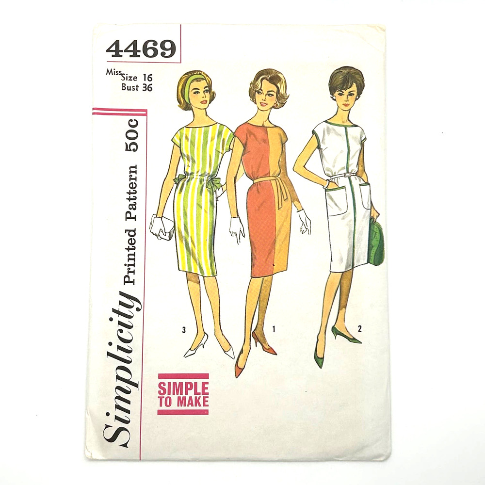 Simplicity Vintage 1960's Pattern #4469 Misses One Piece Dress Size 16